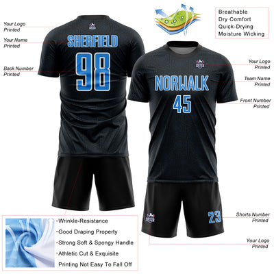 Custom Black Powder Blue-White Geometric Shape Sports Sublimation Soccer Uniform Jersey