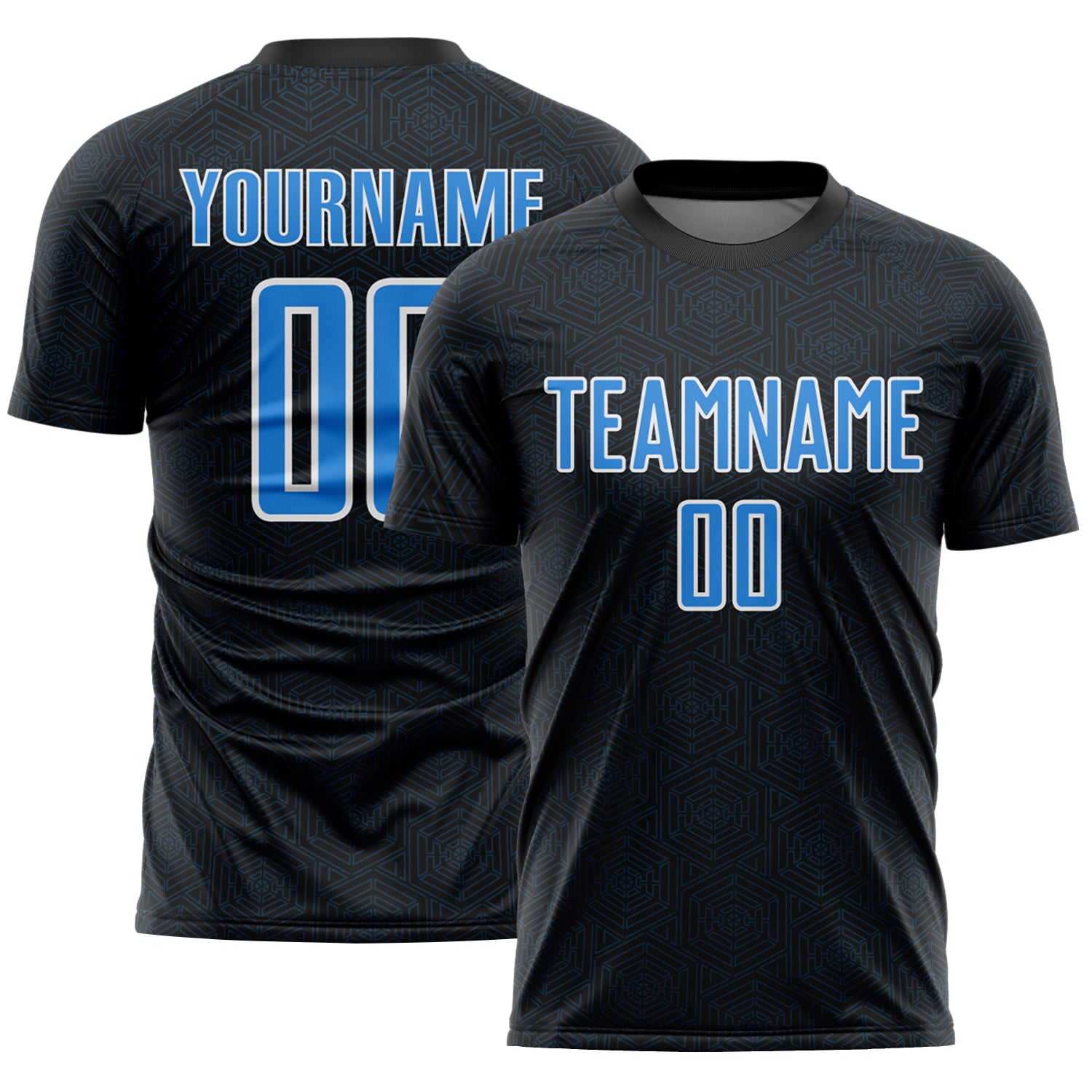 Custom Black Powder Blue-White Geometric Shape Sports Sublimation Soccer Uniform Jersey