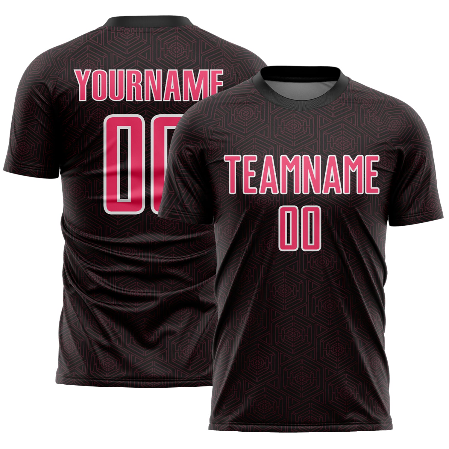 Custom Black Neon Pink-White Geometric Shape Sports Sublimation Soccer Uniform Jersey