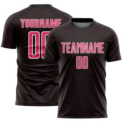 Custom Black Neon Pink-White Geometric Shape Sports Sublimation Soccer Uniform Jersey