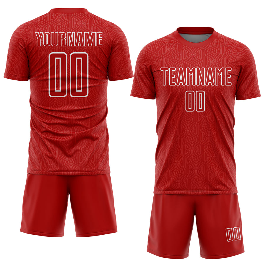 Custom Red White Geometric Shape Sports Sublimation Soccer Uniform Jersey