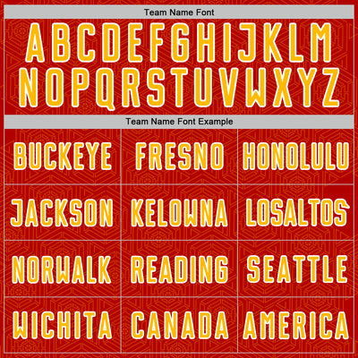 Custom Red Gold-White Geometric Shape Sports Sublimation Soccer Uniform Jersey