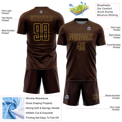 Custom Brown Old Gold Geometric Shape Sports Sublimation Soccer Uniform Jersey