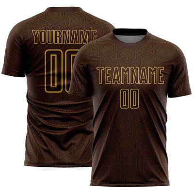 Custom Brown Old Gold Geometric Shape Sports Sublimation Soccer Uniform Jersey