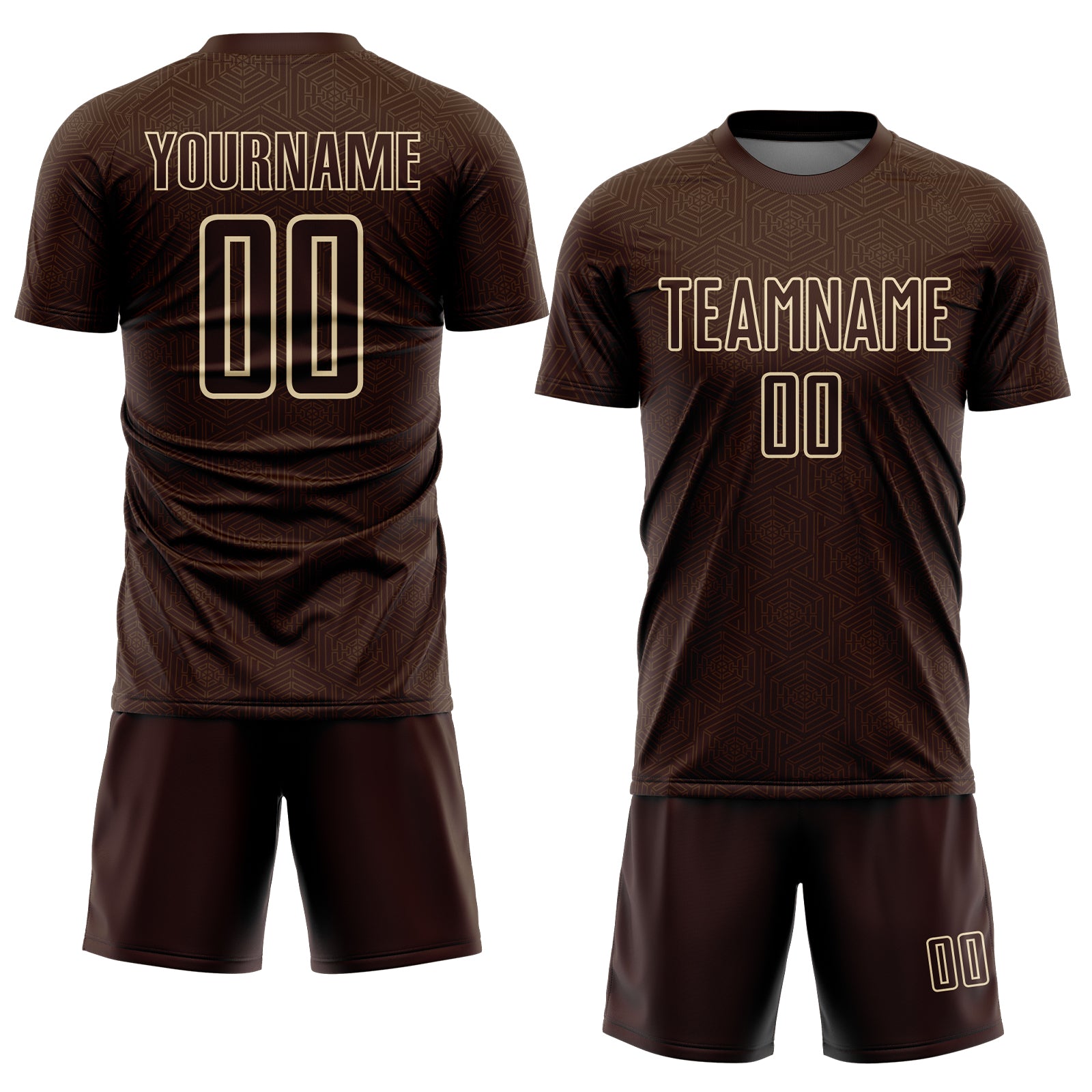 Custom Brown Cream Geometric Shape Sports Sublimation Soccer Uniform Jersey