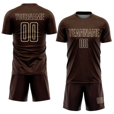 Custom Brown Cream Geometric Shape Sports Sublimation Soccer Uniform Jersey