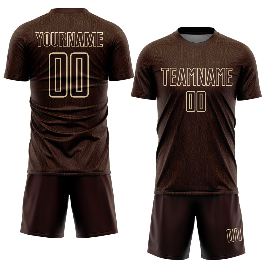 Custom Brown Cream Geometric Shape Sports Sublimation Soccer Uniform Jersey