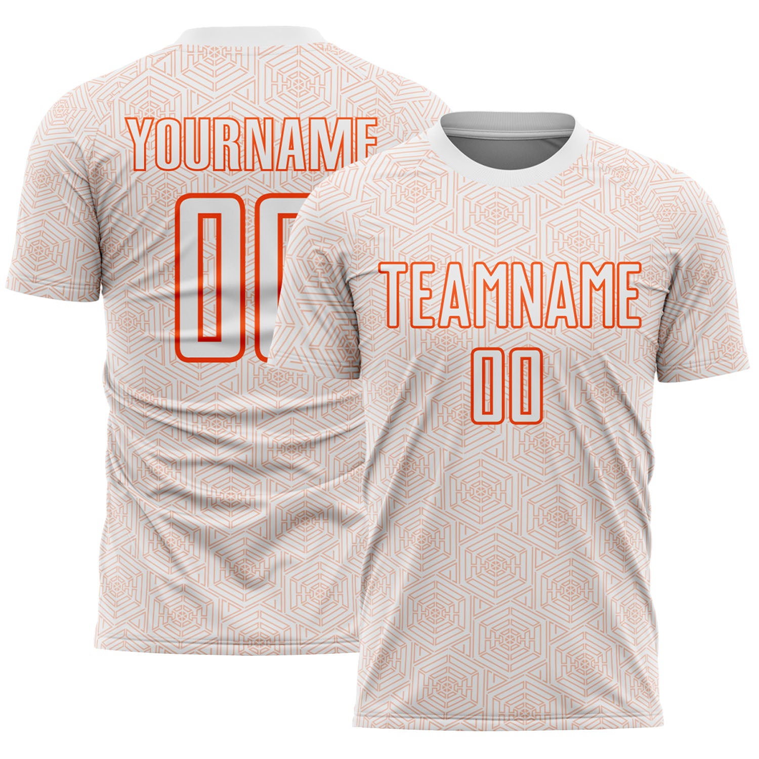 Custom White Orange Geometric Shape Sports Sublimation Soccer Uniform Jersey