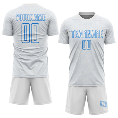 Custom White Powder Blue Geometric Shape Sports Sublimation Soccer Uniform Jersey