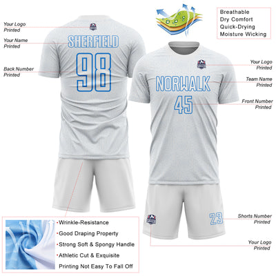 Custom White Powder Blue Geometric Shape Sports Sublimation Soccer Uniform Jersey