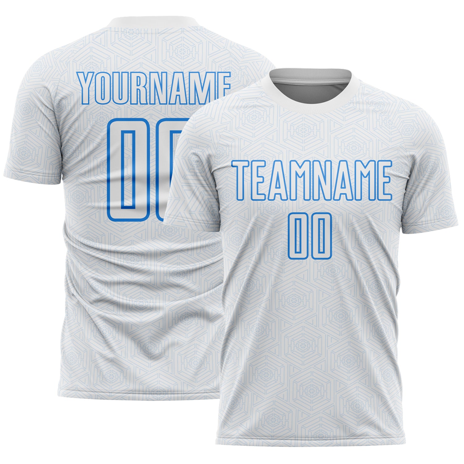 Custom White Powder Blue Geometric Shape Sports Sublimation Soccer Uniform Jersey