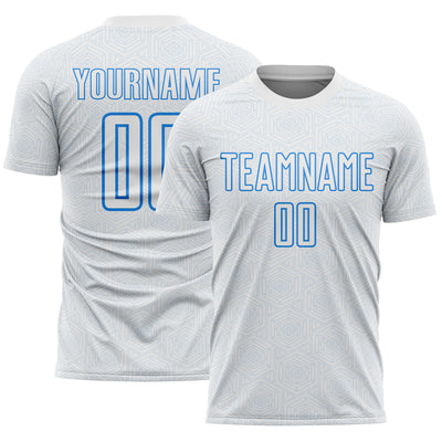 Custom White Powder Blue Geometric Shape Sports Sublimation Soccer Uniform Jersey