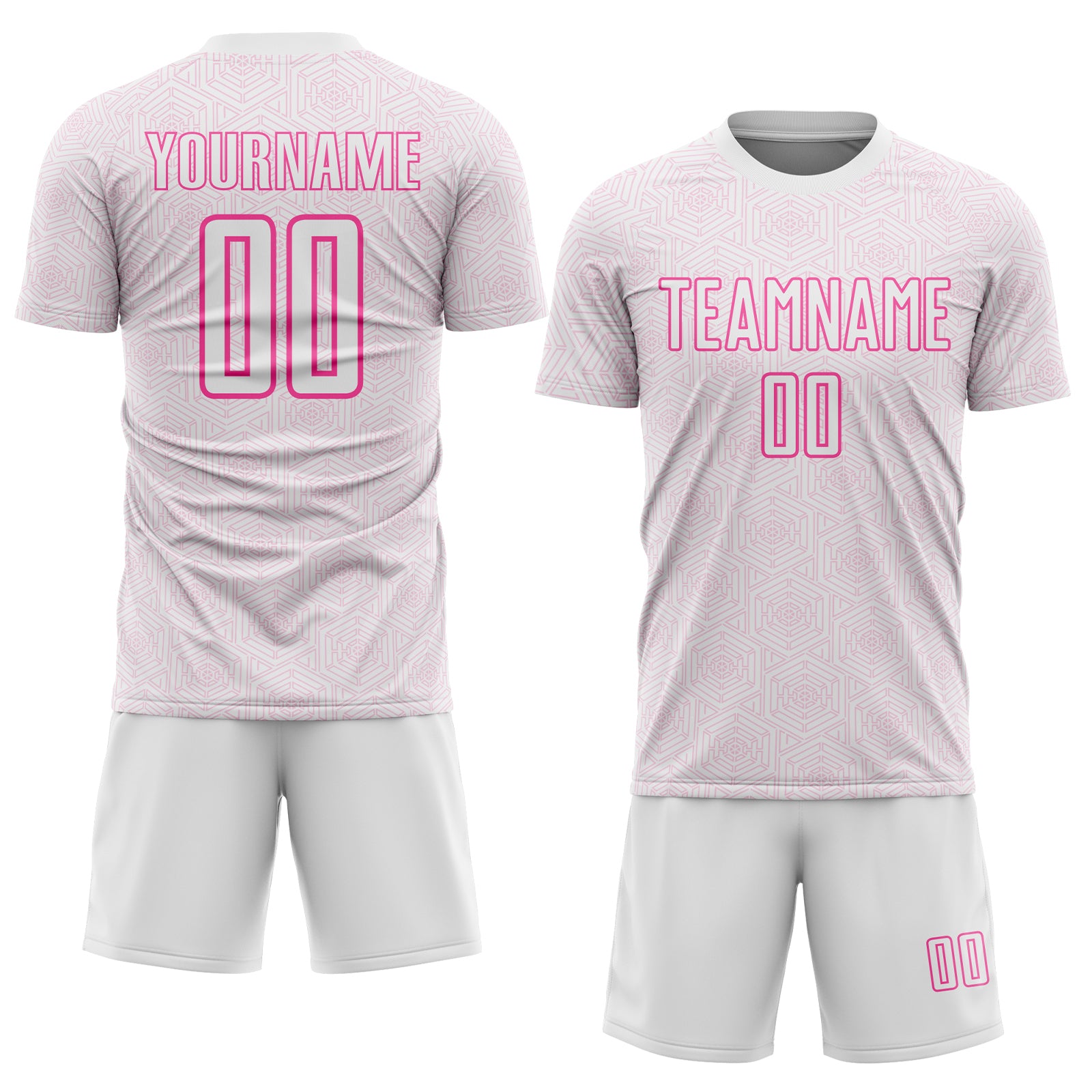 Custom White Pink Geometric Shape Sports Sublimation Soccer Uniform Jersey