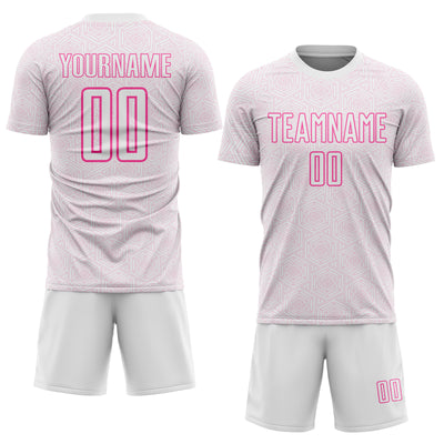 Custom White Pink Geometric Shape Sports Sublimation Soccer Uniform Jersey