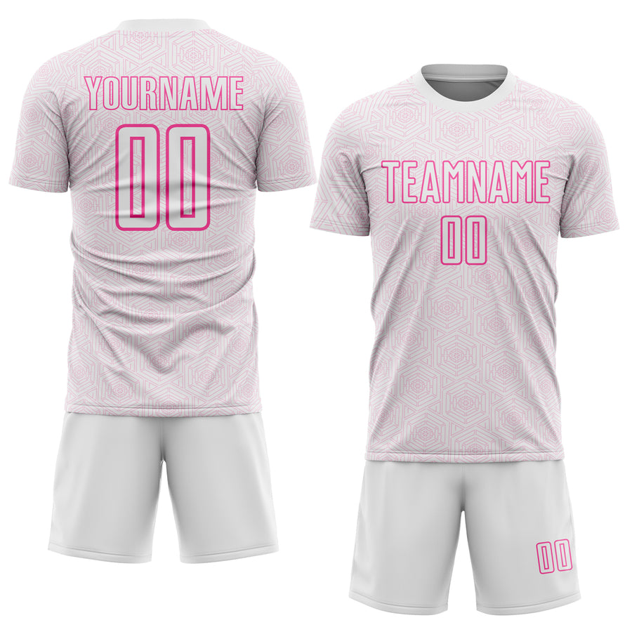 Custom White Pink Geometric Shape Sports Sublimation Soccer Uniform Jersey