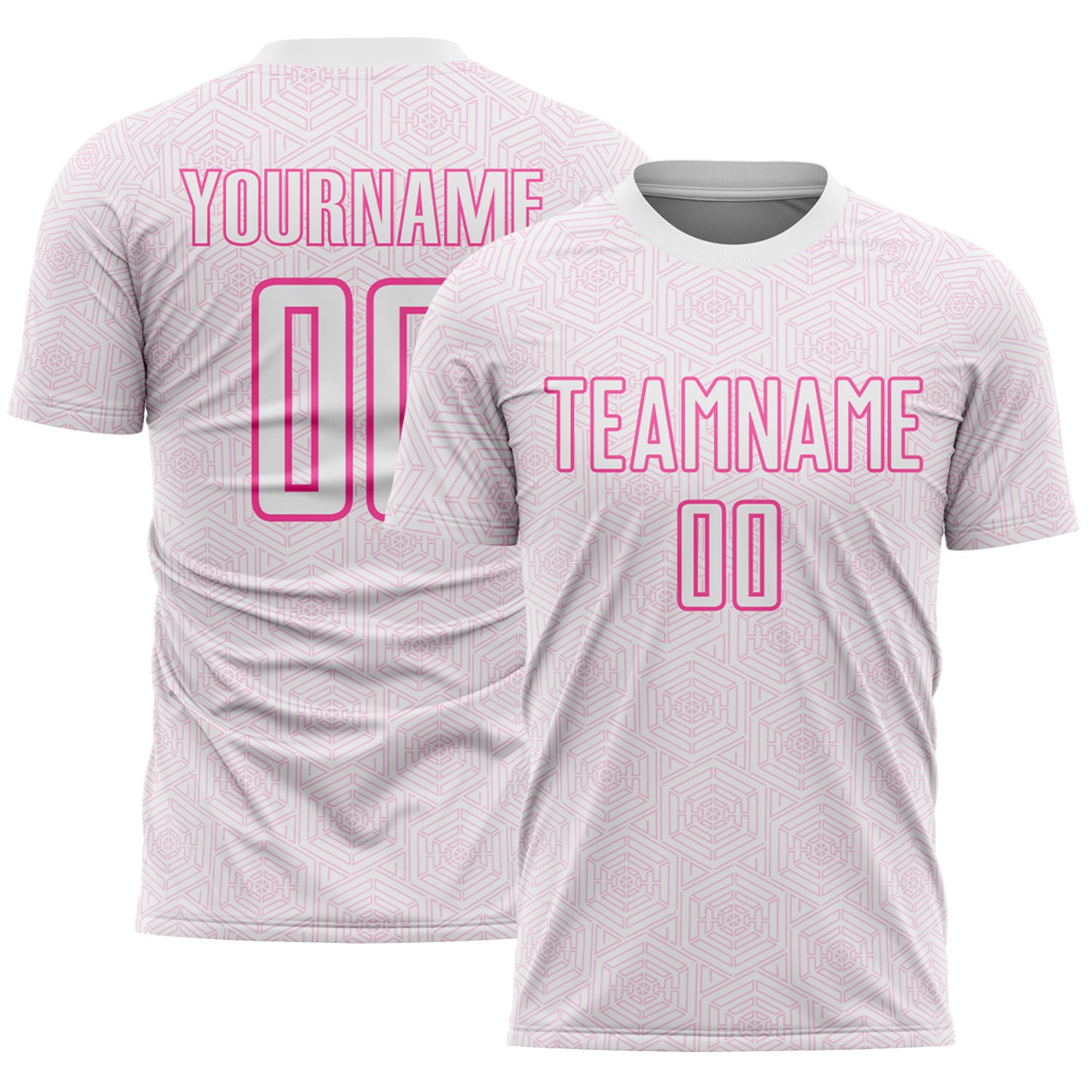 Custom White Pink Geometric Shape Sports Sublimation Soccer Uniform Jersey