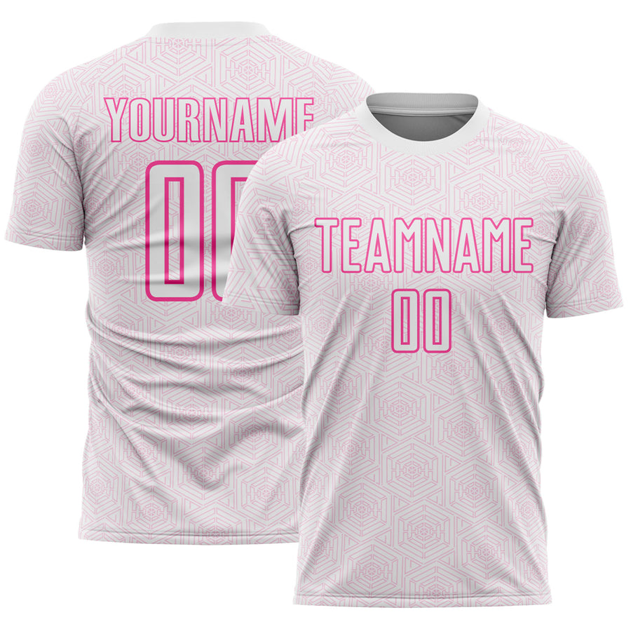 Custom White Pink Geometric Shape Sports Sublimation Soccer Uniform Jersey