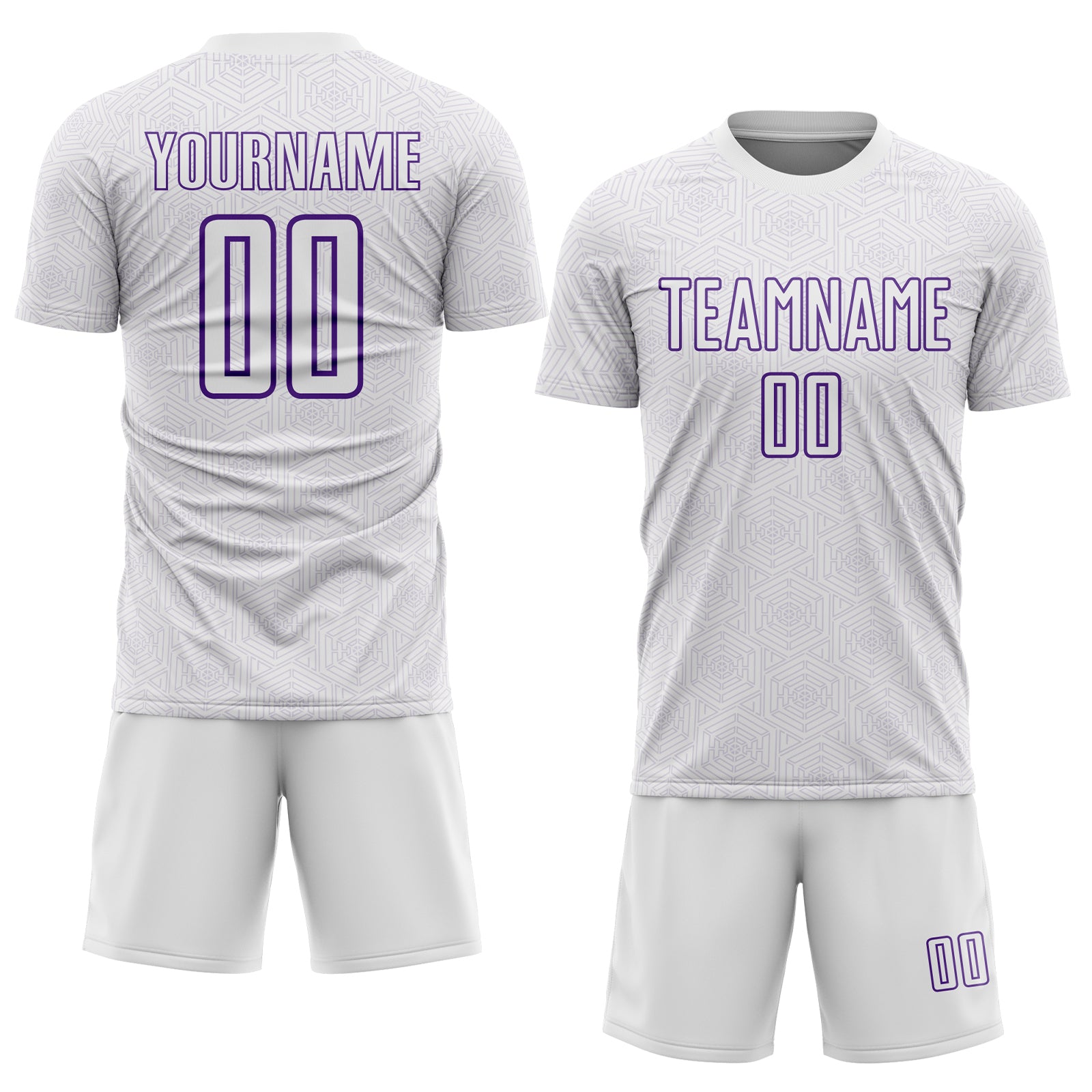 Custom White Purple Geometric Shape Sports Sublimation Soccer Uniform Jersey