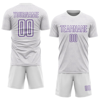 Custom White Purple Geometric Shape Sports Sublimation Soccer Uniform Jersey
