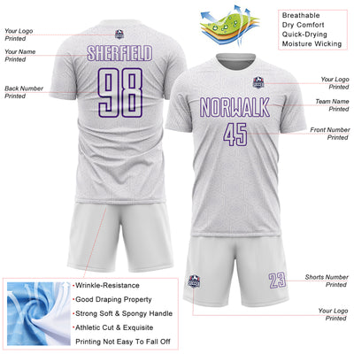 Custom White Purple Geometric Shape Sports Sublimation Soccer Uniform Jersey