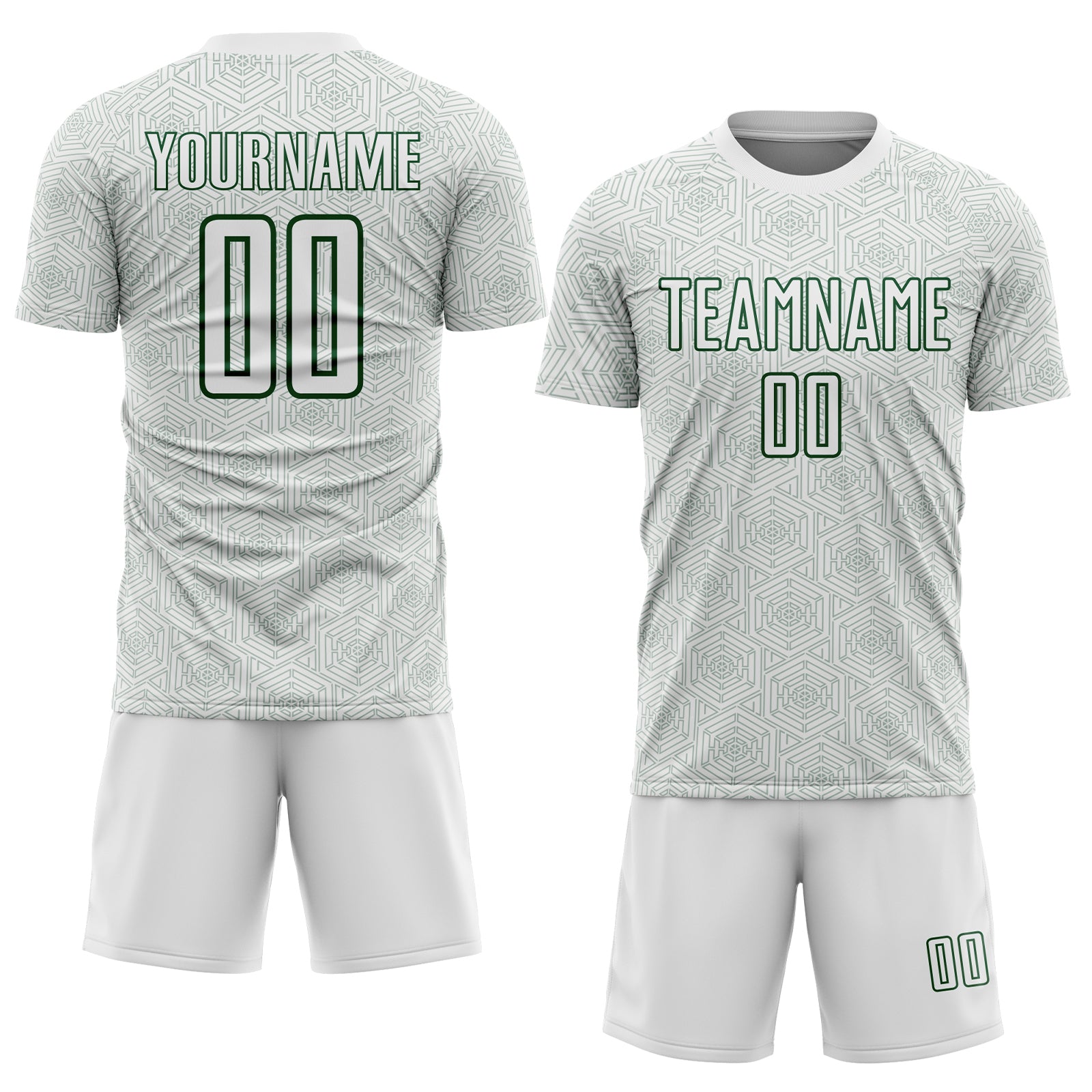 Custom White Green Geometric Shape Sports Sublimation Soccer Uniform Jersey