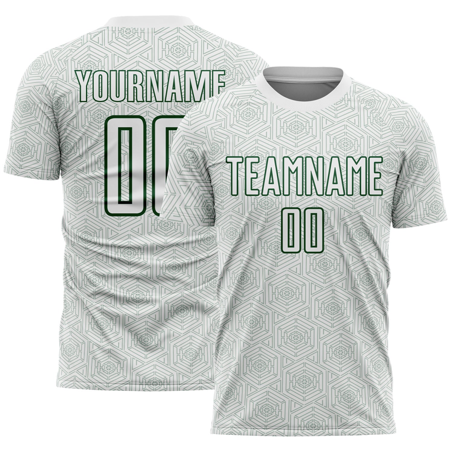 Custom White Green Geometric Shape Sports Sublimation Soccer Uniform Jersey