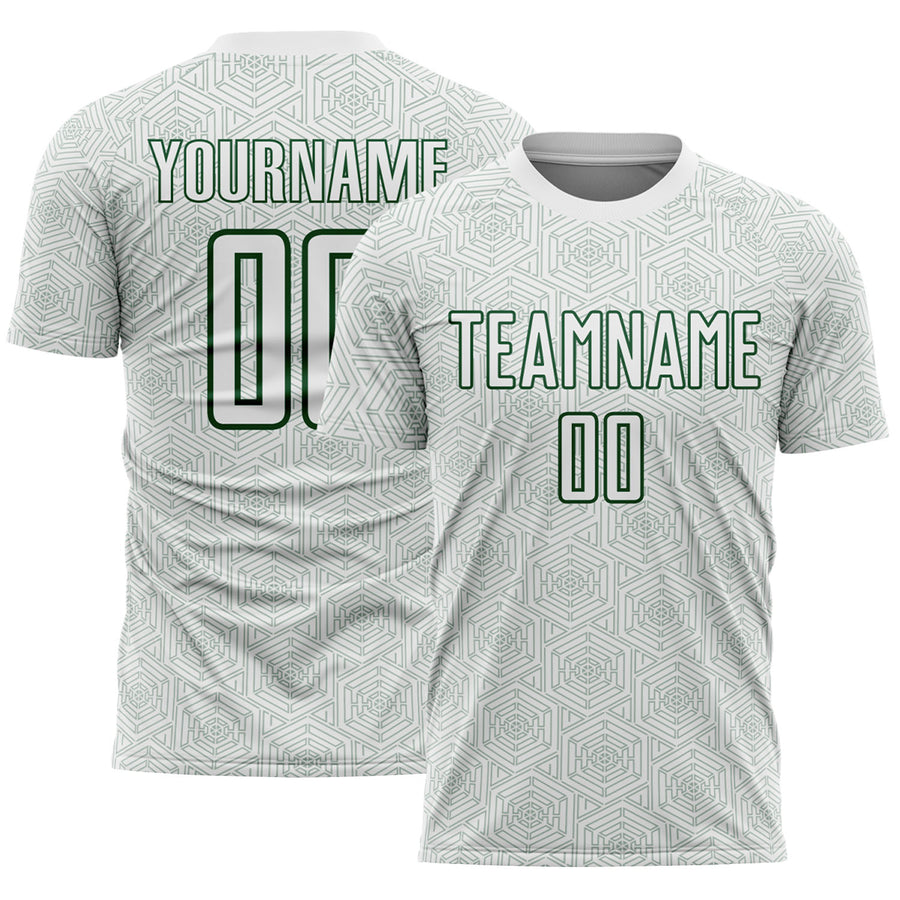 Custom White Green Geometric Shape Sports Sublimation Soccer Uniform Jersey