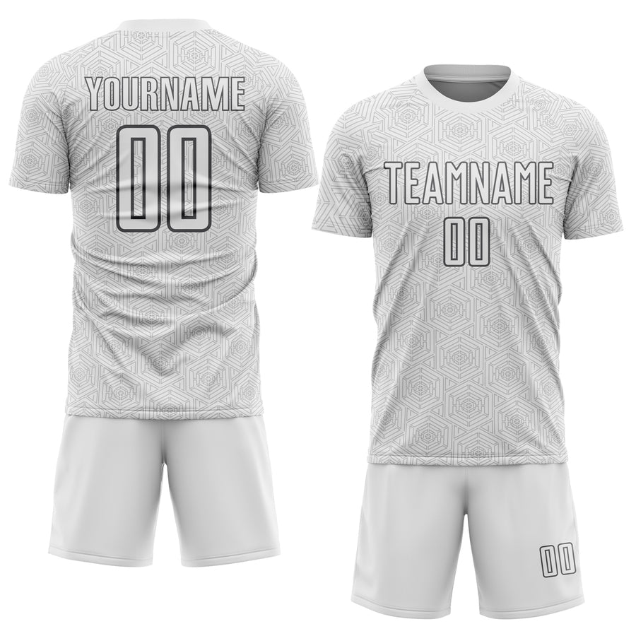 Custom White Steel Gray Geometric Shape Sports Sublimation Soccer Uniform Jersey
