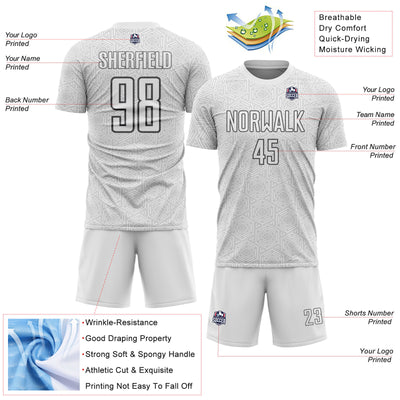 Custom White Steel Gray Geometric Shape Sports Sublimation Soccer Uniform Jersey
