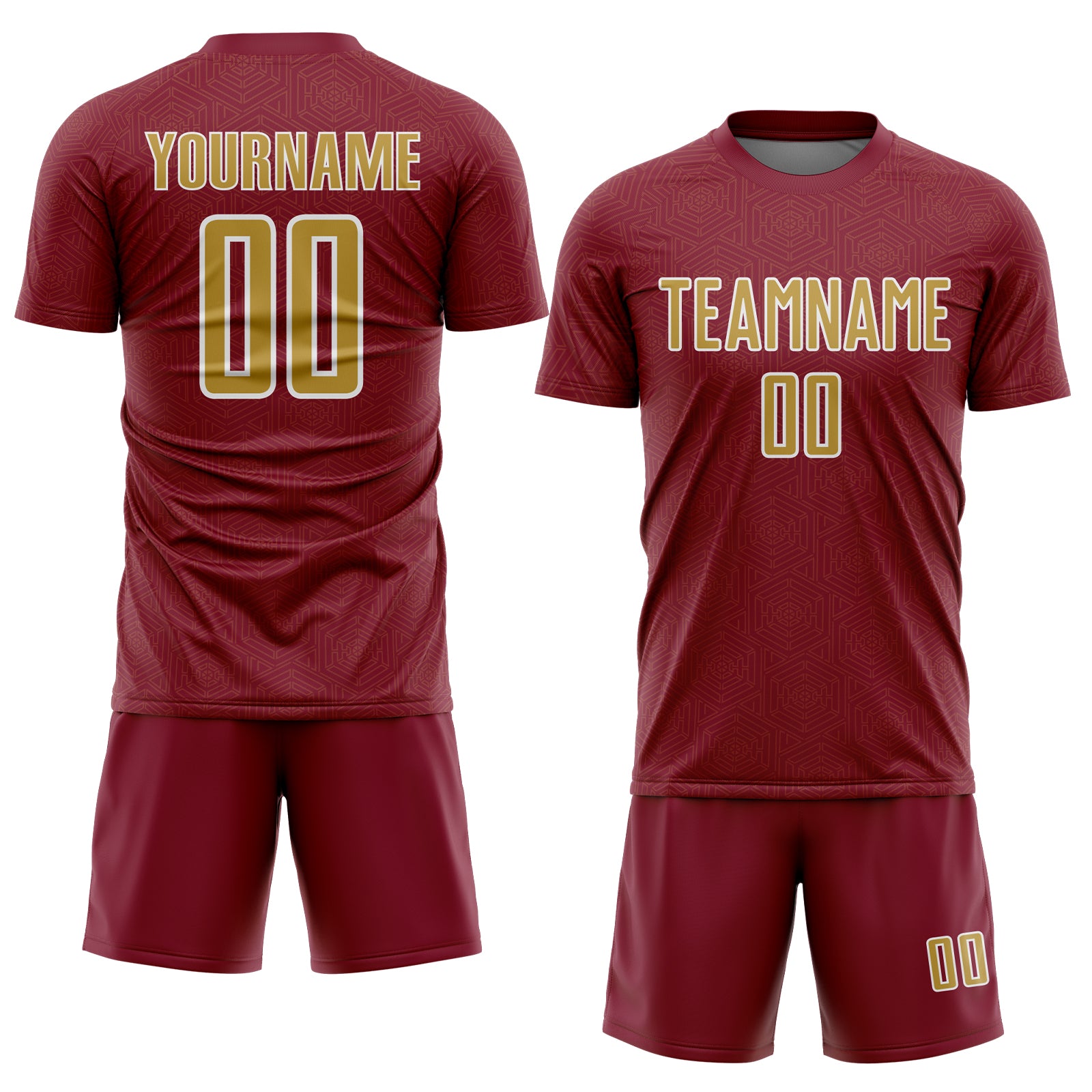 Custom Crimson Old Gold-White Geometric Shape Sports Sublimation Soccer Uniform Jersey