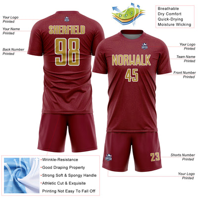 Custom Crimson Old Gold-White Geometric Shape Sports Sublimation Soccer Uniform Jersey
