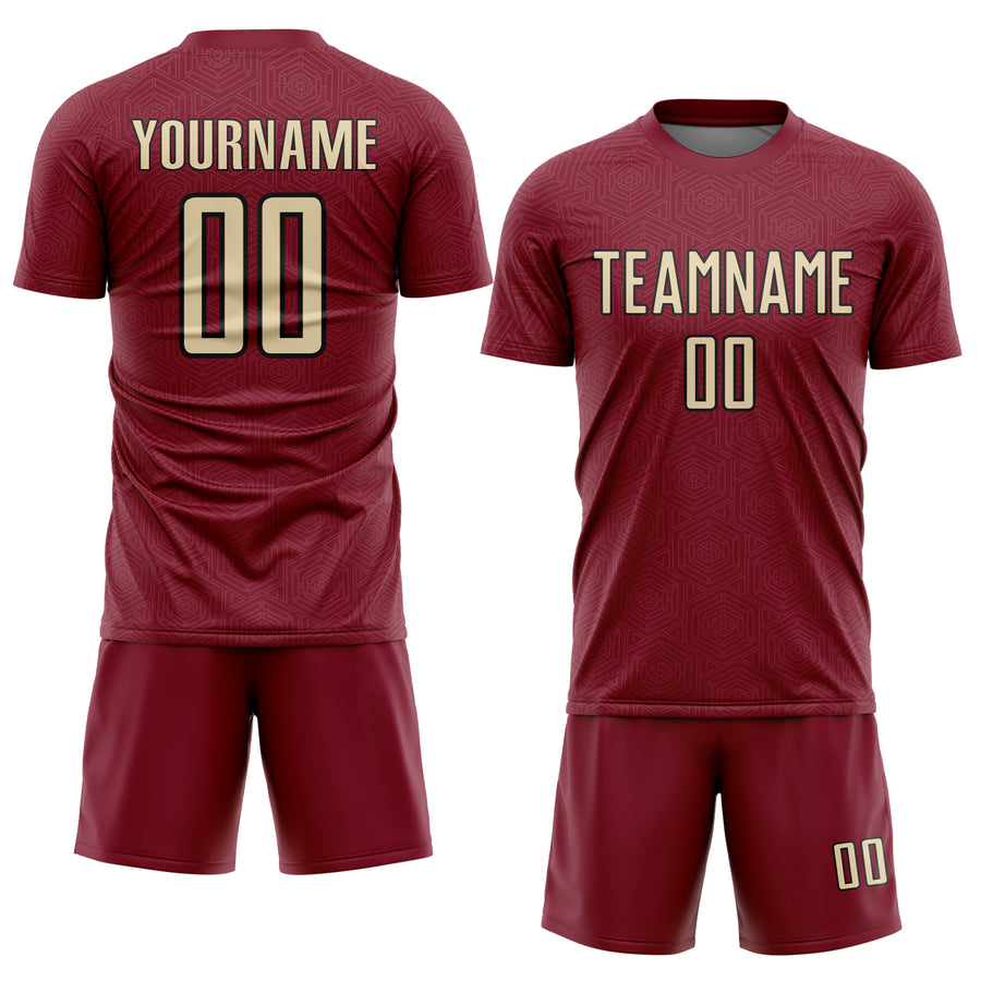 Custom Crimson Cream-Black Geometric Shape Sports Sublimation Soccer Uniform Jersey