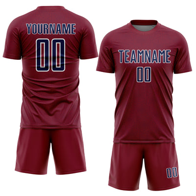 Custom Crimson Navy-White Geometric Shape Sports Sublimation Soccer Uniform Jersey