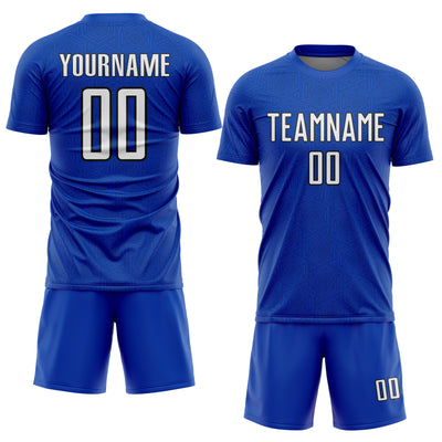 Custom Thunder Blue White-Black Geometric Shape Sports Sublimation Soccer Uniform Jersey