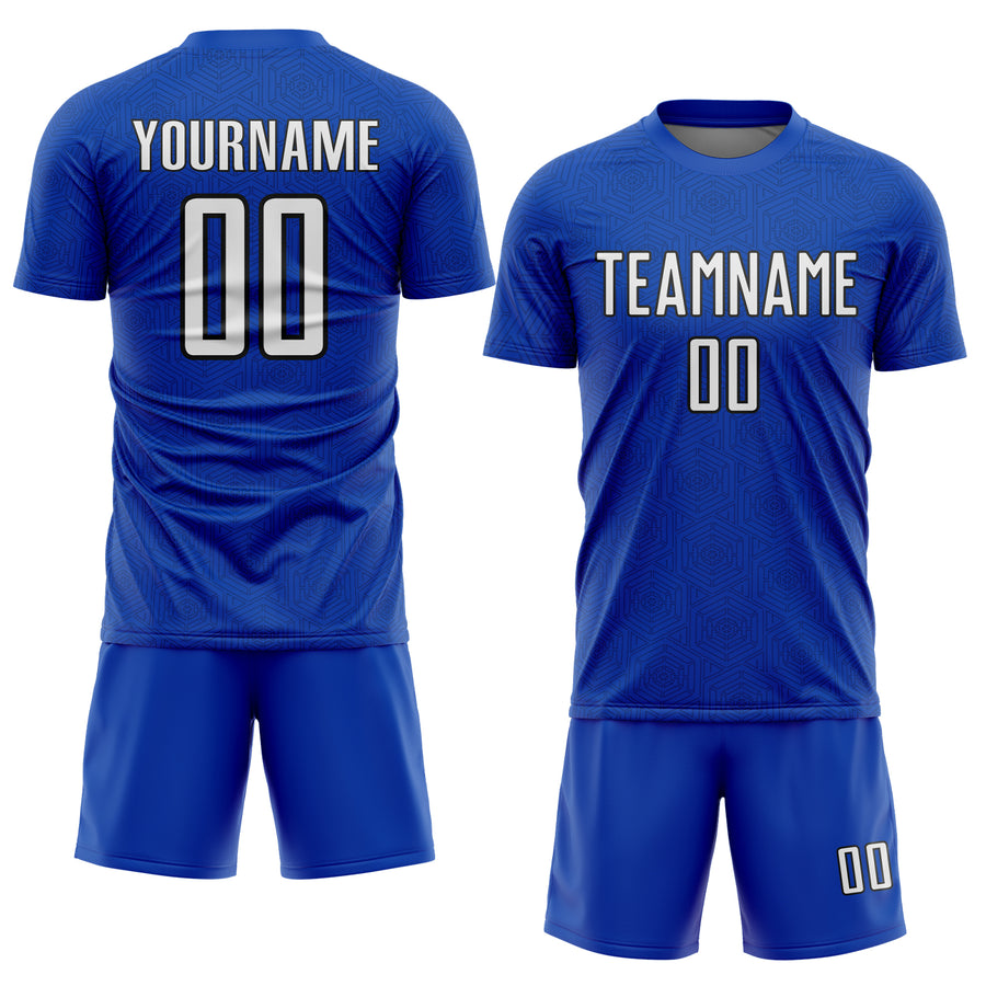 Custom Thunder Blue White-Black Geometric Shape Sports Sublimation Soccer Uniform Jersey