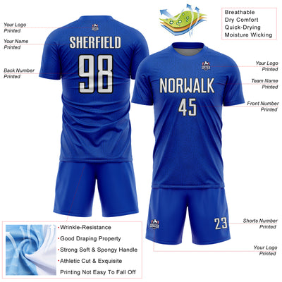 Custom Thunder Blue White-Black Geometric Shape Sports Sublimation Soccer Uniform Jersey