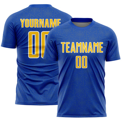 Custom Thunder Blue Yellow-White Geometric Shape Sports Sublimation Soccer Uniform Jersey