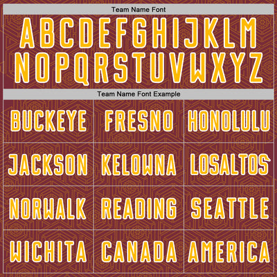 Custom Burgundy Gold-White Geometric Shape Sports Sublimation Soccer Uniform Jersey