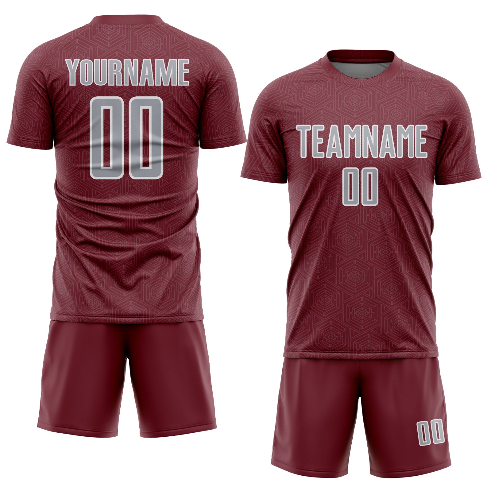 Custom Burgundy Gray-White Geometric Shape Sports Sublimation Soccer Uniform Jersey