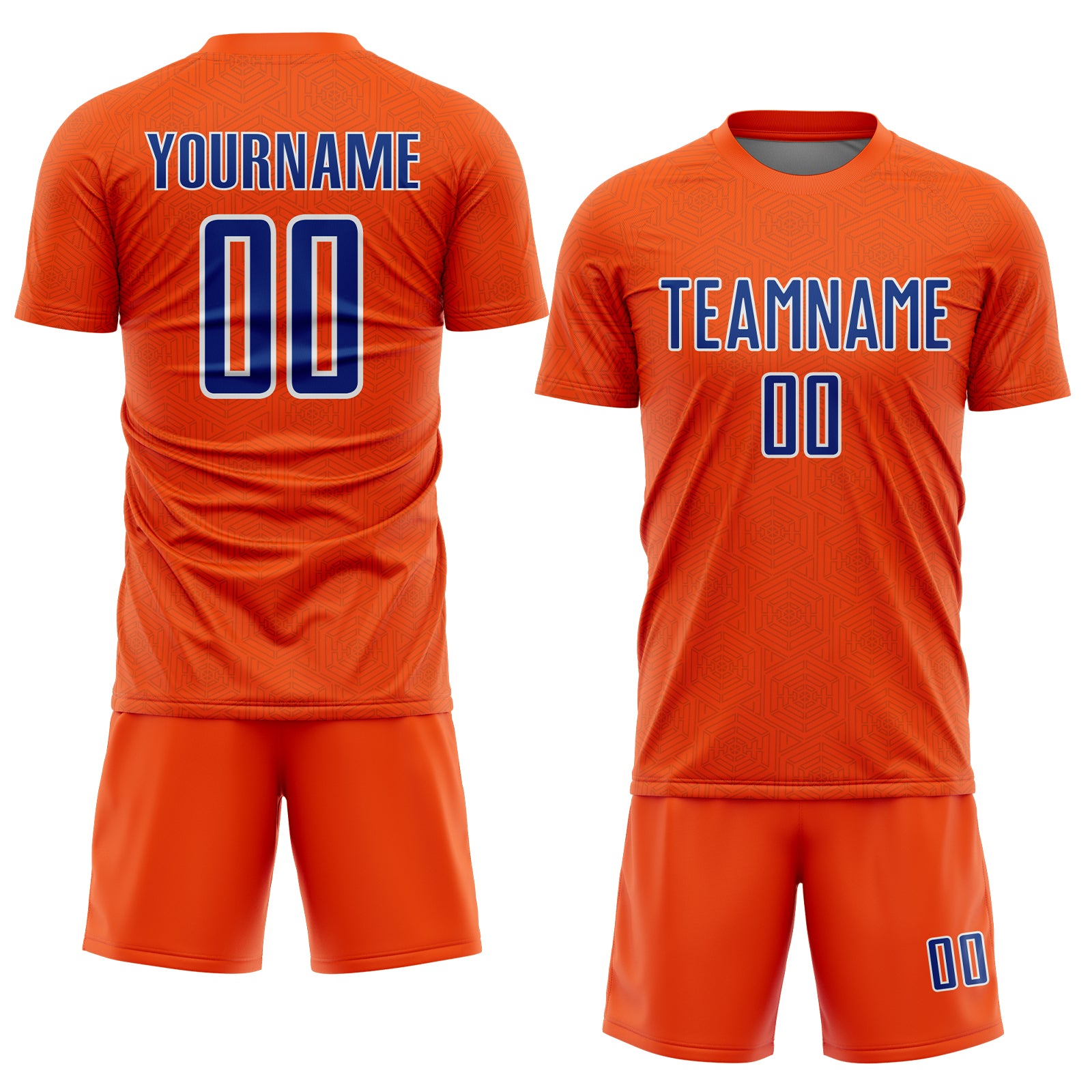 Custom Orange Royal-White Geometric Shape Sports Sublimation Soccer Uniform Jersey