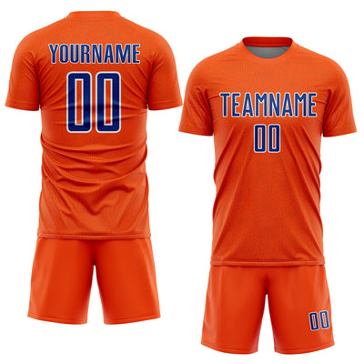 Custom Orange Royal-White Geometric Shape Sports Sublimation Soccer Uniform Jersey