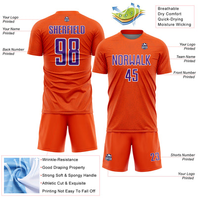 Custom Orange Purple-White Geometric Shape Sports Sublimation Soccer Uniform Jersey
