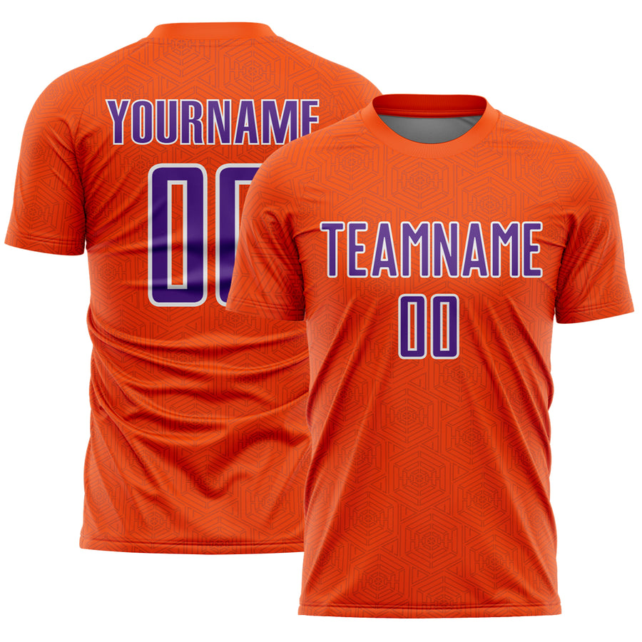 Custom Orange Purple-White Geometric Shape Sports Sublimation Soccer Uniform Jersey