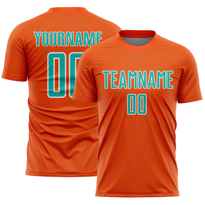 Custom Orange Aqua-White Geometric Shape Sports Sublimation Soccer Uniform Jersey