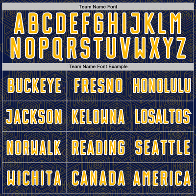 Custom Navy Gold-White Geometric Shape Sports Sublimation Soccer Uniform Jersey