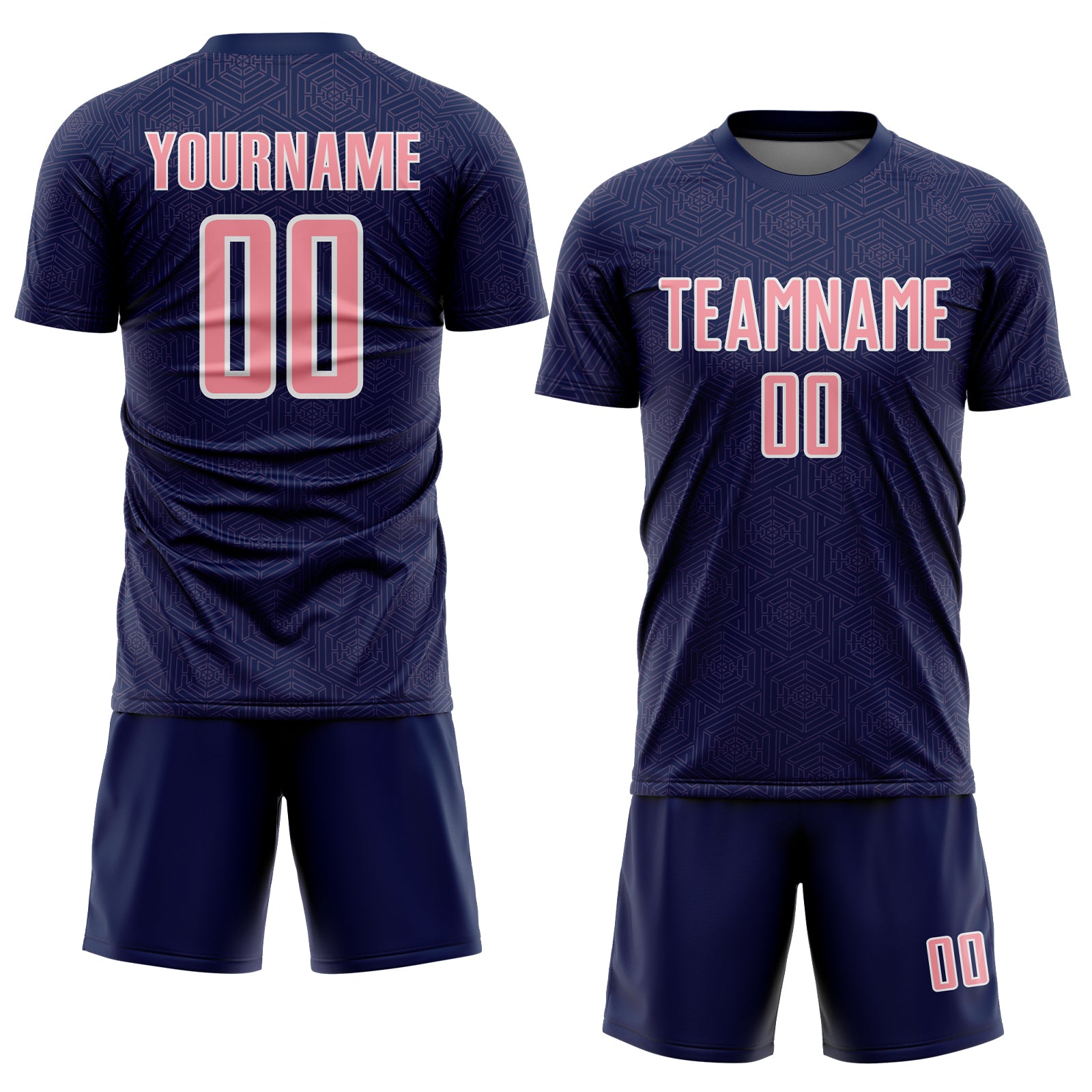 Custom Navy Medium Pink-White Geometric Shape Sports Sublimation Soccer Uniform Jersey