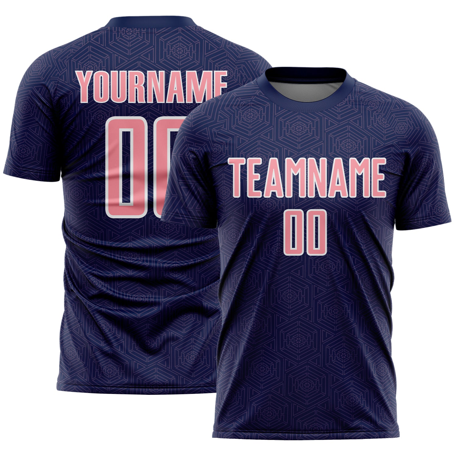 Custom Navy Medium Pink-White Geometric Shape Sports Sublimation Soccer Uniform Jersey