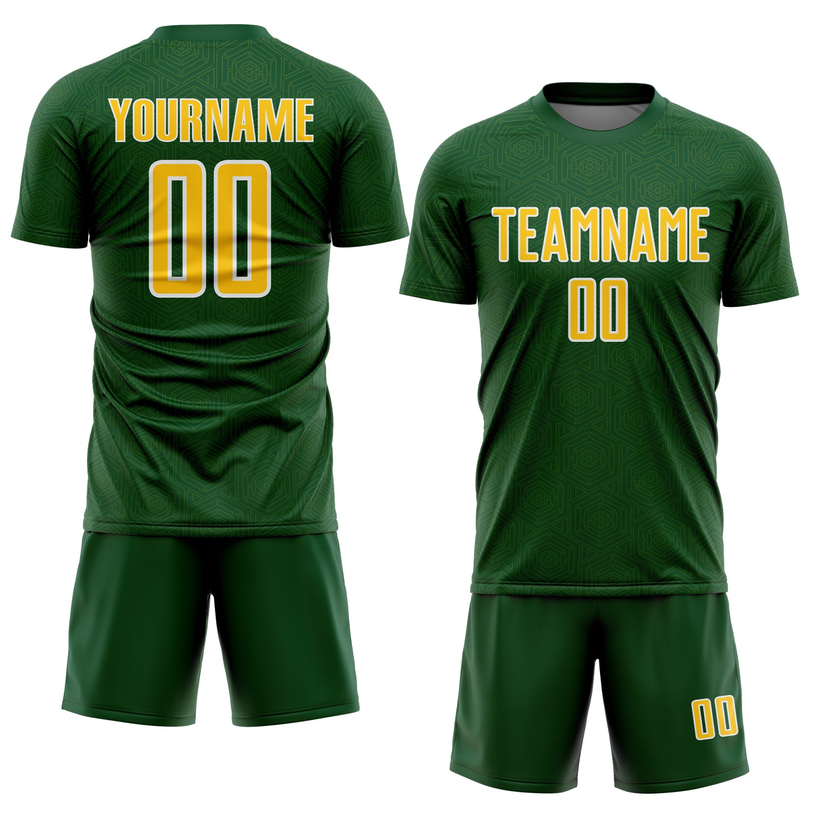 Custom Green Yellow-White Geometric Shape Sports Sublimation Soccer Uniform Jersey