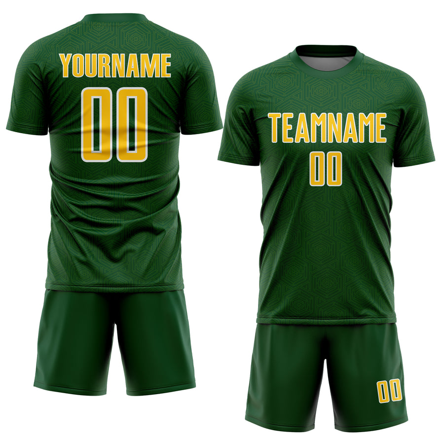 Custom Green Yellow-White Geometric Shape Sports Sublimation Soccer Uniform Jersey