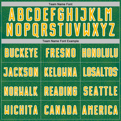 Custom Kelly Green Gold-White Geometric Shape Sports Sublimation Soccer Uniform Jersey